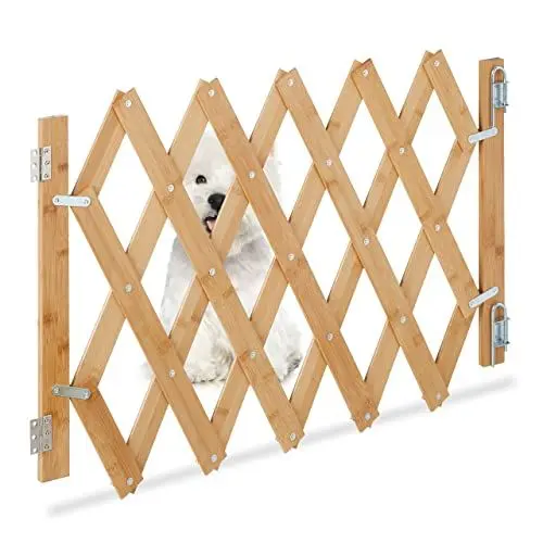 Produktbild: Relaxdays Hundeabsperrgitter, ausziehbar bis 108,5 cm, 47,5-60 cm hoch, Bambus, Hunde Schutzgitter Treppe & Tür, Natur