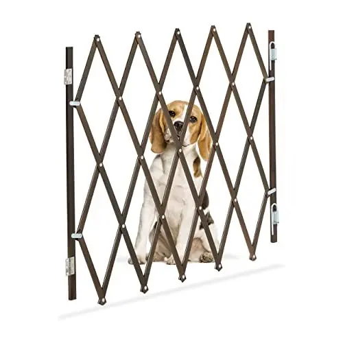 Produktbild: Relaxdays Hundeabsperrgitter, ausziehbar bis 118 cm, 69-82,5 cm hoch, Bambus, Hunde Schutzgitter für Treppe & Tür, braun