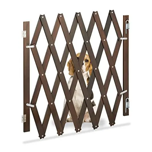 Produktbild: Relaxdays Hundeabsperrgitter ausziehbar bis 126 cm, 70-82 cm hoch, Bambus, Hunde Schutzgitter, für Treppe & Tür, braun