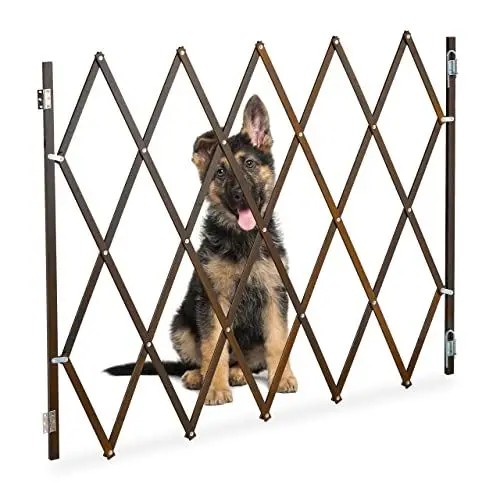 Produktbild: Relaxdays Hundeabsperrgitter, ausziehbar bis 130 cm, 87,5-100 cm hoch, Bambus, Hunde Schutzgitter Treppe & Tür, braun, XL