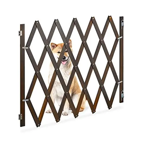 Produktbild: Relaxdays Hundeabsperrgitter ausziehbar bis 140 cm, 87-99 cm hoch, Bambus, Hunde Schutzgitter, für Treppe & Tür, braun