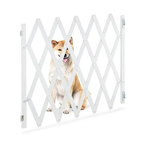 Produktbild: Relaxdays Hundeabsperrgitter ausziehbar bis 140 cm, 87-99 hoch, Bambus, Hunde Schutzgitter für Treppe & Tür, weiß, XL