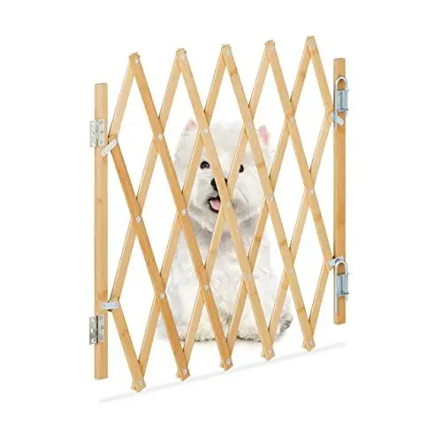 Produktbild: Relaxdays Hundeabsperrgitter, ausziehbar bis 96 cm, 48,5-60 cm hoch, Bambus, Hunde Schutzgitter für Treppe & Tür, Natur