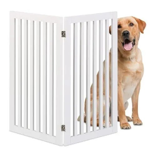 Produktbild: Relaxdays Hundeabsperrgitter, freistehendes Schutzgitter, HxB: 91,5 x 103 cm, MDF, zusammenklappbar, Türgitter, weiß