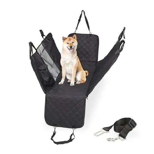 Produktbild: Relaxdays Hundedecke für Auto Rückbank, Sichtfenster, Tasche, Anschnallgurt, BxT: 209 x 143 cm, Rücksitzschutz, schwarz