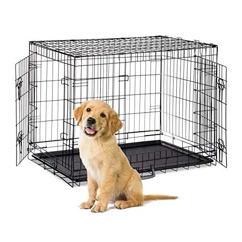 Produktbild: Relaxdays Hundekäfig, Faltbare Hundetransportbox Auto, Welpenkäfig, 2 Türen, Bodenschale, Drahtkäfig Metall, XL, Schwarz