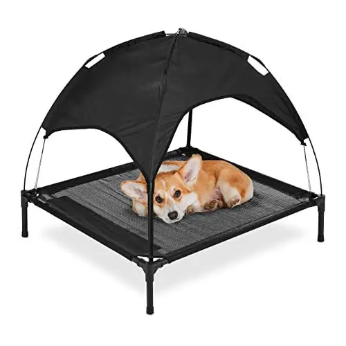 Produktbild: Relaxdays Hundeliege mit Dach, erhöhtes Hundebett bis 35 kg, HBT: 88 x 90 x 81 cm, Hunde Outdoorliege Garten, schwarz
