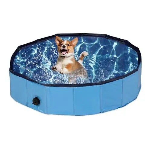 Produktbild: Relaxdays Hundepool, H x D: 20 x 80 cm, faltbar, mit Ablassventil, Hundeplanschbecken zur Abkühlung, PVC & MDF, blau