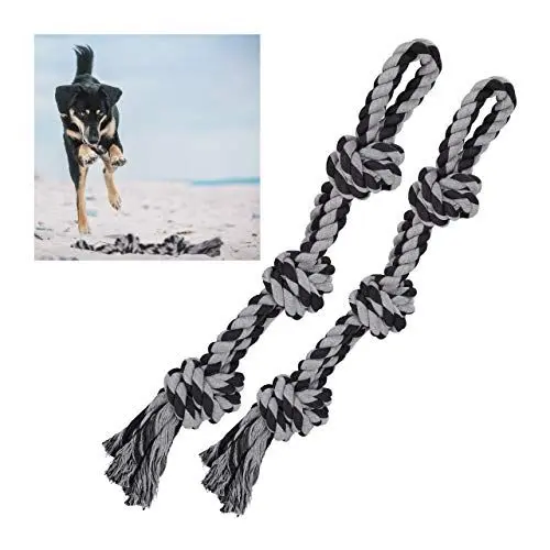 Produktbild: Relaxdays Hundespielzeug Seil, 2er Set, Zerrspielzeug große Hunde, robust, Kauspielzeug, 70 cm, Hundetau, schwarz/grau