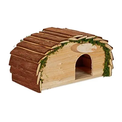 Produktbild: Relaxdays Igelhaus, Holz & Moos, Igelhotel mit Boden, Winterquartier für Igel, Garten, HxBxT: 18 x 34 x 17 cm, Natur