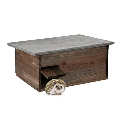 Produktbild: Relaxdays Igelhaus, Igelbau mit Boden, Rattenklappe & Labyrintheingang, Holz, Igelhütte, HxBxT: 20 x 45,5 x 33 cm, braun