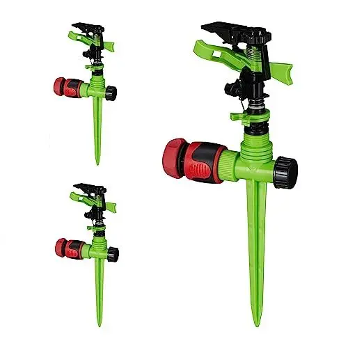 Produktbild: Relaxdays Impulsregner Garten, 3er Set, Bewässerung großer Flächen, 7 m Reichweite, 20-360° Sektorenregner, grün/schwarz