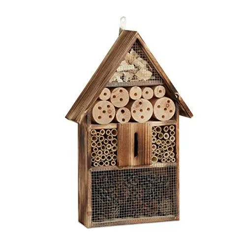 Produktbild: Relaxdays Insektenhotel 50 cm groß, Zum Aufhängen, Bienenhotel und Schmetterlingshaus, Geflämmtes Holz, natur