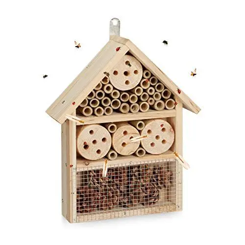 Produktbild: Relaxdays Insektenhotel Bausatz, Insektenhaus für Käfer, Wildbienen & Florfliegen, selber bauen, 33 x 24,5 x 7 cm, natur