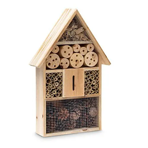 Produktbild: Relaxdays Insektenhotel HBT 48 x 31 x 10 cm Bienenhotel aus Naturmaterialien als Unterschlupf für Käfer, Bienen, Wespen und Schmetterlinge Insektenhaus aus Holz mit Spitzdach, natur