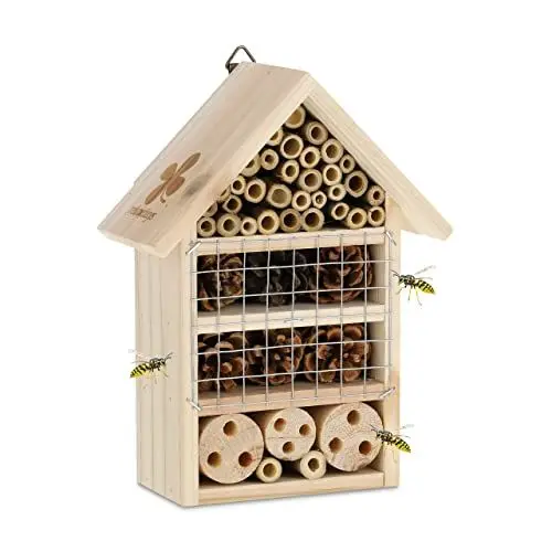 Produktbild: Relaxdays Insektenhotel Holz, Garten & Balkon, Bienenhotel zum Aufhängen, HxBxT: 24 x 18 x 9 cm, Marienkäferhaus, Natur