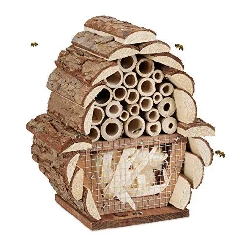 Produktbild: Relaxdays Insektenhotel, Nisthilfe Bienen, Florfliegen, Hummeln, Garten & Balkon, Bienenhotel HBT 20,5x17,5x11 cm, Natur
