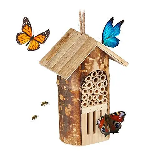 Produktbild: Relaxdays Insektenhotel, Nisthilfe Wildbienen & Schmetterlinge, hängend o. stehend, Garten, HBT: 20 x 13,5 x 10cm, Natur