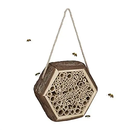 Produktbild: Relaxdays Insektenhotel, Nisthilfe für Wildbienen, Garten, Balkon, Bienenhotel zum Aufhängen, HBT: 18 x 20 x 7 cm, Natur