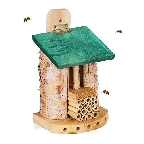Produktbild: Relaxdays Insektenhotel, Nisthilfe für Wildbienen & Wespen, Garten, Balkon, Bienenhotel HBT: 25x15x11,5 cm, Natur-grün