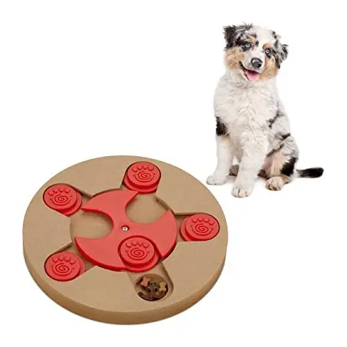 Produktbild: Relaxdays Intelligenzspielzeug für Hunde, Leckerli verstecken, interaktives Hundespielzeug Intelligenz, MDF, natur/rot, 1 Stück