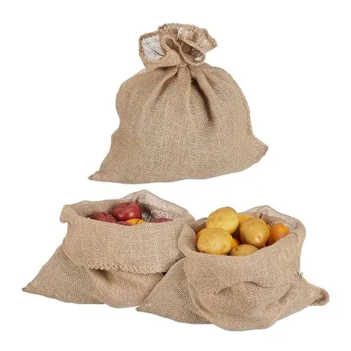 Produktbild: Relaxdays Jutesack, 3er Set, HxB: 55 x 50 cm, universaler Jutebeutel, Kartoffeln, Nüsse, Pflanzenschutz Winter, Natur