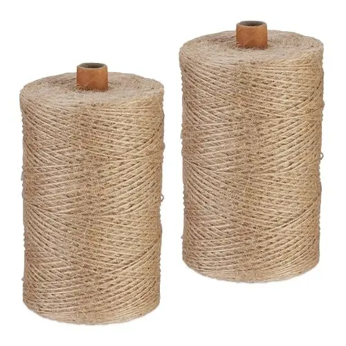 Produktbild: Relaxdays Juteschnur 1 mm, 2 Rollen Jutegarn je 500 m, biologisch abbaubar, Basteln, Garten, Verpackung, Kordel, Natur