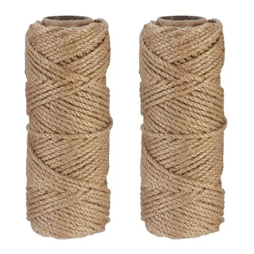 Produktbild: Relaxdays Juteschnur 4 mm, 2 Rollen Jutegarn je 45 m, biologisch abbaubar, Basteln, Garten, Verpackung, Kordel, Natur