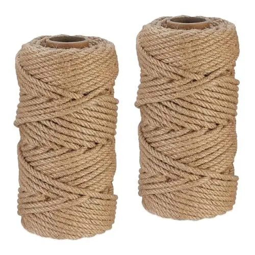 Produktbild: Relaxdays Juteschnur 6 mm, 2 Rollen Jutegarn je 50 m, biologisch abbaubar, Basteln, Garten, Verpackung, Kordel, Natur