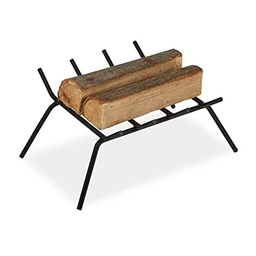 Produktbild: Relaxdays Kamin Feuerrost, Schmiedeeisen, Feuerbock mit Füßen, eckig, robust, HBT: 20 x 45,5 x 36 cm, Kaminrost, schwarz