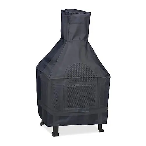 Produktbild: Relaxdays Chiminea Cover Terrassenofen Abdeckung, HBT 110 x 63 x 51 cm, wasserfest, 420D Polyester, PVC, Kaminofen Abdeckhaube, schwarz, 90 10% Kunststoff