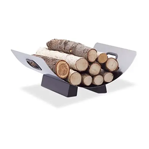 Produktbild: Relaxdays Kaminholzkorb Edelstahl, Feuerholzkorb modern, Brennholzkorb Metall, Holzlege, HxBxT: 16 x 41 x 33 cm, silber