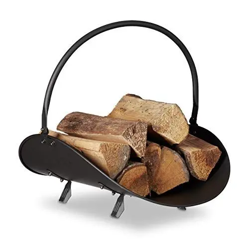 Produktbild: Relaxdays Kaminholzkorb schwarz, Brennholzkorb groß, Holzwiege Kamin, Feuerholzkorb Metall, HxBxT 40 x 38 x 48 cm, black