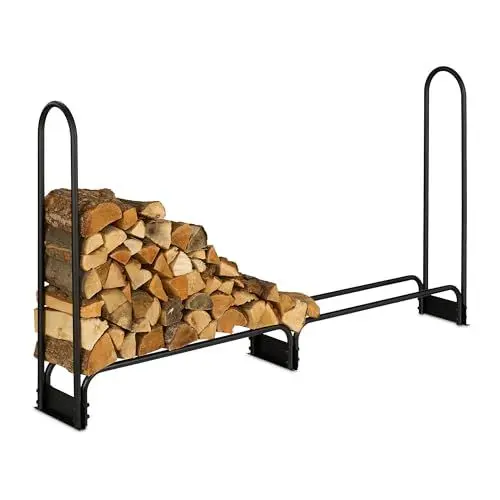 Produktbild: Relaxdays Kaminholzregal, HBT: 111x201x29 cm, Holzlege innen & außen, Scheite ab 25 cm, Brennholzregal, Metall, schwarz