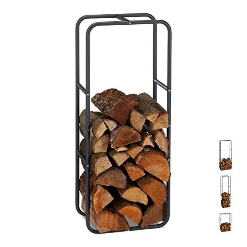 Produktbild: Relaxdays Kaminholzregal, Holzscheite Stapelhilfe, aus Stahl, innen und außen, Brennholzregal, HxB 100x40 cm, anthrazit