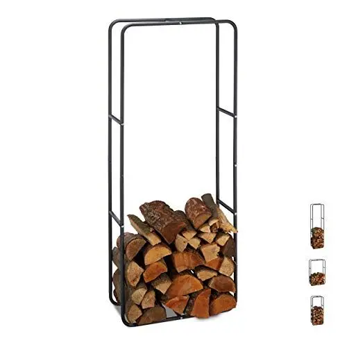 Produktbild: Relaxdays Kaminholzregal, Holzscheite Stapelhilfe, aus Stahl, innen und außen, Brennholzregal, HxB 150x60 cm, anthrazit