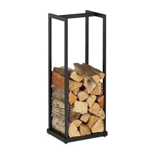 Produktbild: Relaxdays, schwarz Kaminholzregal, Metall, Brennholzregal hoch, für Feuerholz, Stapelholz, Brennholz, HBT: 95x37x30 cm, Stahl