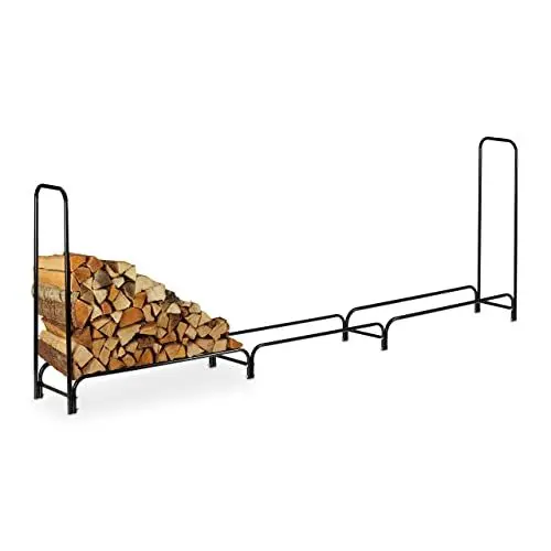 Produktbild: Relaxdays Kaminholzregal, Metall, HBT: 122 x 370 x 38,5 cm, außen, großes Regal für Brennholz, Holzstapelhilfe, schwarz