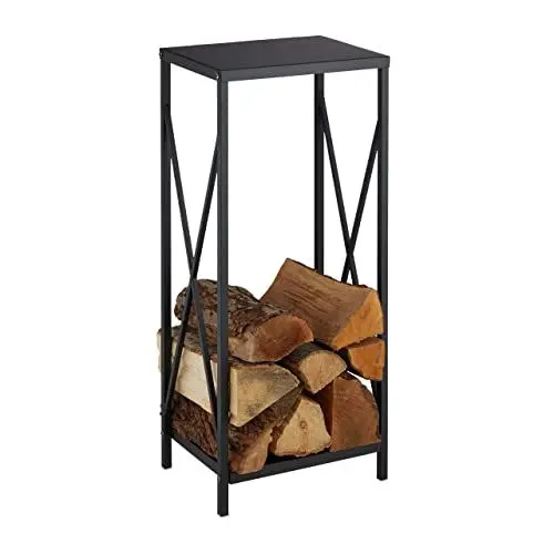 Produktbild: Relaxdays Kaminholzregal, Metall, HBT: 80 x 34 x 25 cm, Feuerholzregal für innen, pulverbeschichtet, Holzlager, schwarz