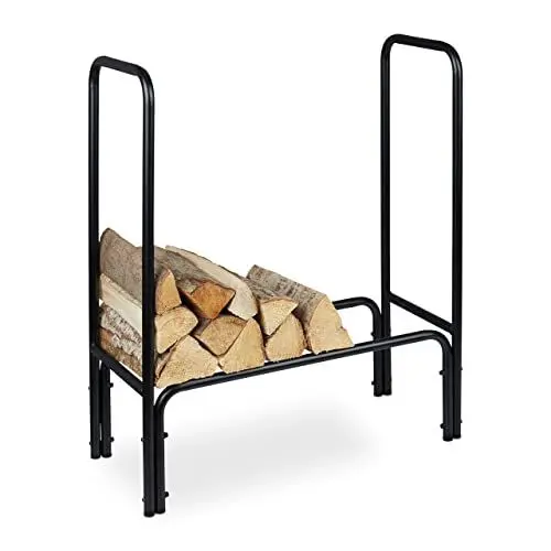 Produktbild: Relaxdays Kaminholzregal, Metall, HBT: 85 x 72 x 30 cm, Regal für Brennholz, innen & außen, Holzstapelhilfe, schwarz