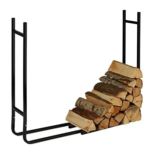 Produktbild: Relaxdays Kaminholzregal, Metall, außen & innen, für Brennholz, moderne Holzstapelhilfe, HxBxT: 91x123x19,5 cm, schwarz