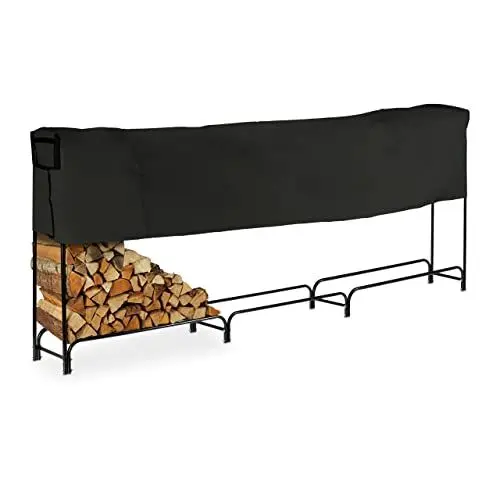 Produktbild: Relaxdays Kaminholzregal mit Abdeckung, Metall, HBT: 122 x 370 x 38,5 cm, außen, großes Regal für Brennholz, schwarz