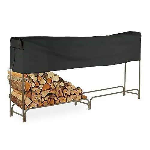 Produktbild: Relaxdays Kaminholzregal mit Abdeckung, pulverbeschichteter Stahl, außen, Brennholzregal, 122x250x30 cm, braun/schwarz