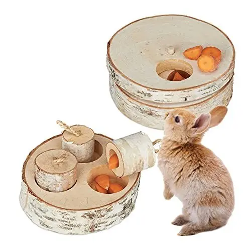 Produktbild: Relaxdays Kaninchen Spielzeug, 2 TLG. Set, Intelligenzspielzeug, Holz, Beschäftigung Hasen & Meerschweinchen, Natur