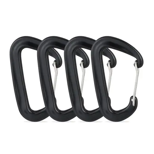 Produktbild: Relaxdays Karabiner Aluminium 4er Set, Outdoor, Schwerlast Karabinerhaken 1700 kg, Rucksack, Schlüssel, Camping, schwarz