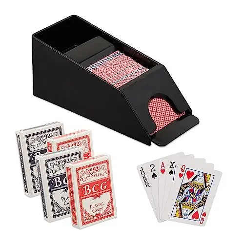 Produktbild: Relaxdays Kartenschlitten, Kartenspender mit 4 Decks, Blackjack Zubehör, Kunststoff, HxBxT: 10 x 10 x 25 cm, schwarz