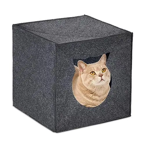 Produktbild: Relaxdays Katzenhöhle Filz, Katzenbox für Regal, quadratisch, HBT 33x33x33 cm, faltbar, Katzen & kleine Hunde, anthrazit