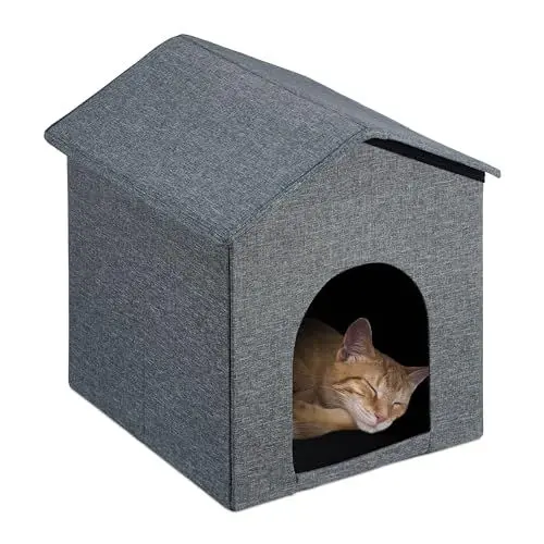 Produktbild: Relaxdays Katzenhöhle mit Dach, faltbareres Katzenhaus, Tierversteck für Katzen & Hunde, HxBxT: 40 x 35 x 42,5 cm, grau