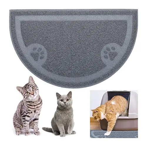 Produktbild: Relaxdays Katzenklo Matte, hygienische Katzenstreumatte, rutschfest, wasserdicht, PVC Futtermatte, 40x59 cm, grau