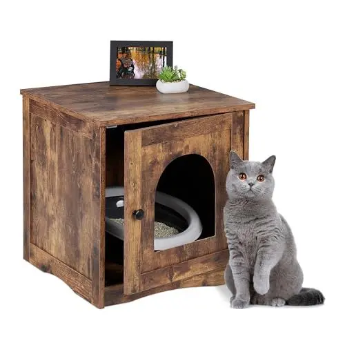 Produktbild: Relaxdays Katzenschrank für Katzentoilette, Tür mit offenem Eingang, Industrial-Stil, HBT 50x48x50 cm, Katzenhaus, braun